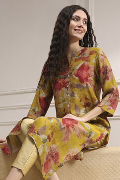 Yellow Floral Printed Straight Kurta image number 0