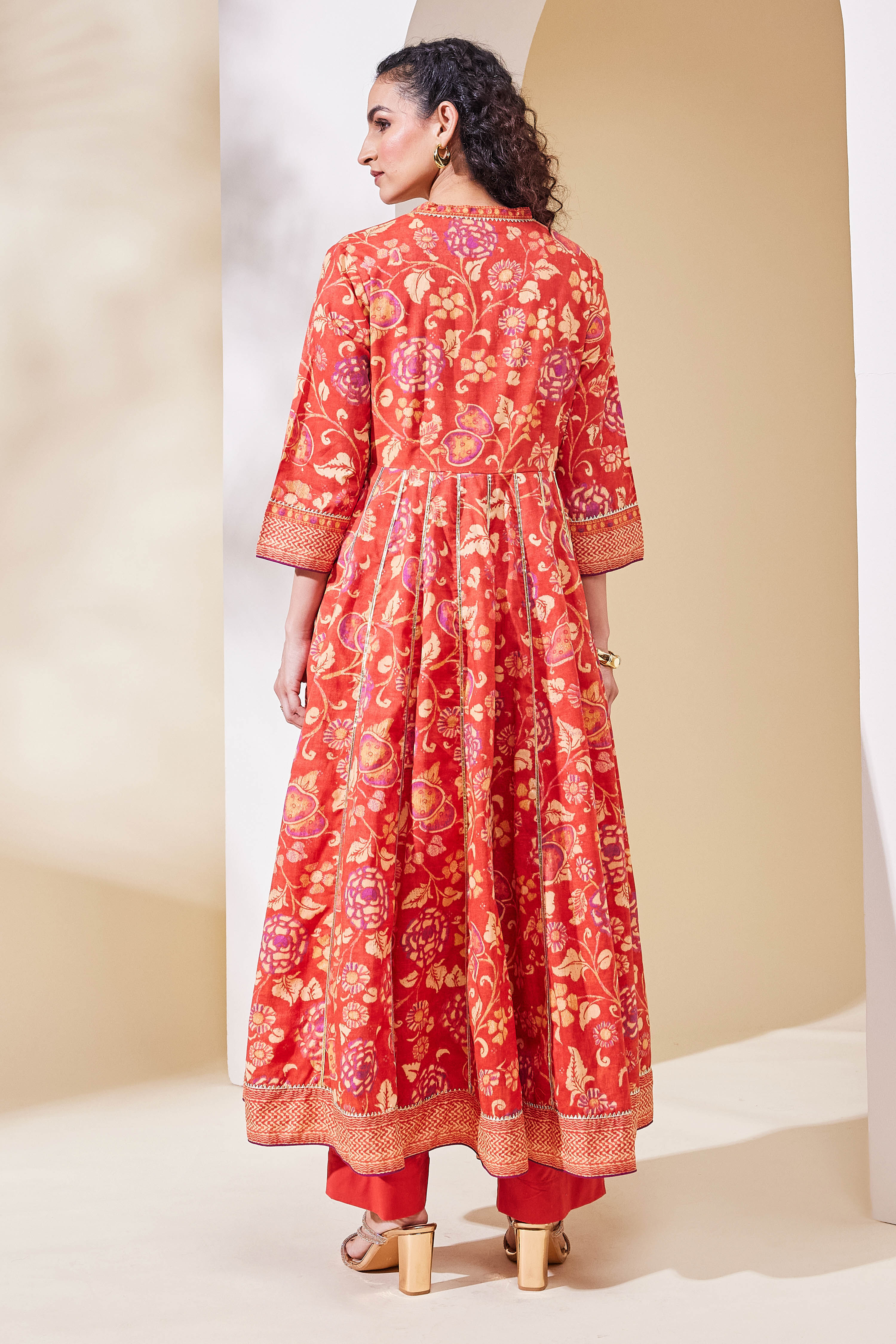 Rust Cotton Anarkali Suit Set image number 3