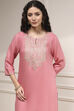 Pink Embroidered Straight Suit Set image number 1