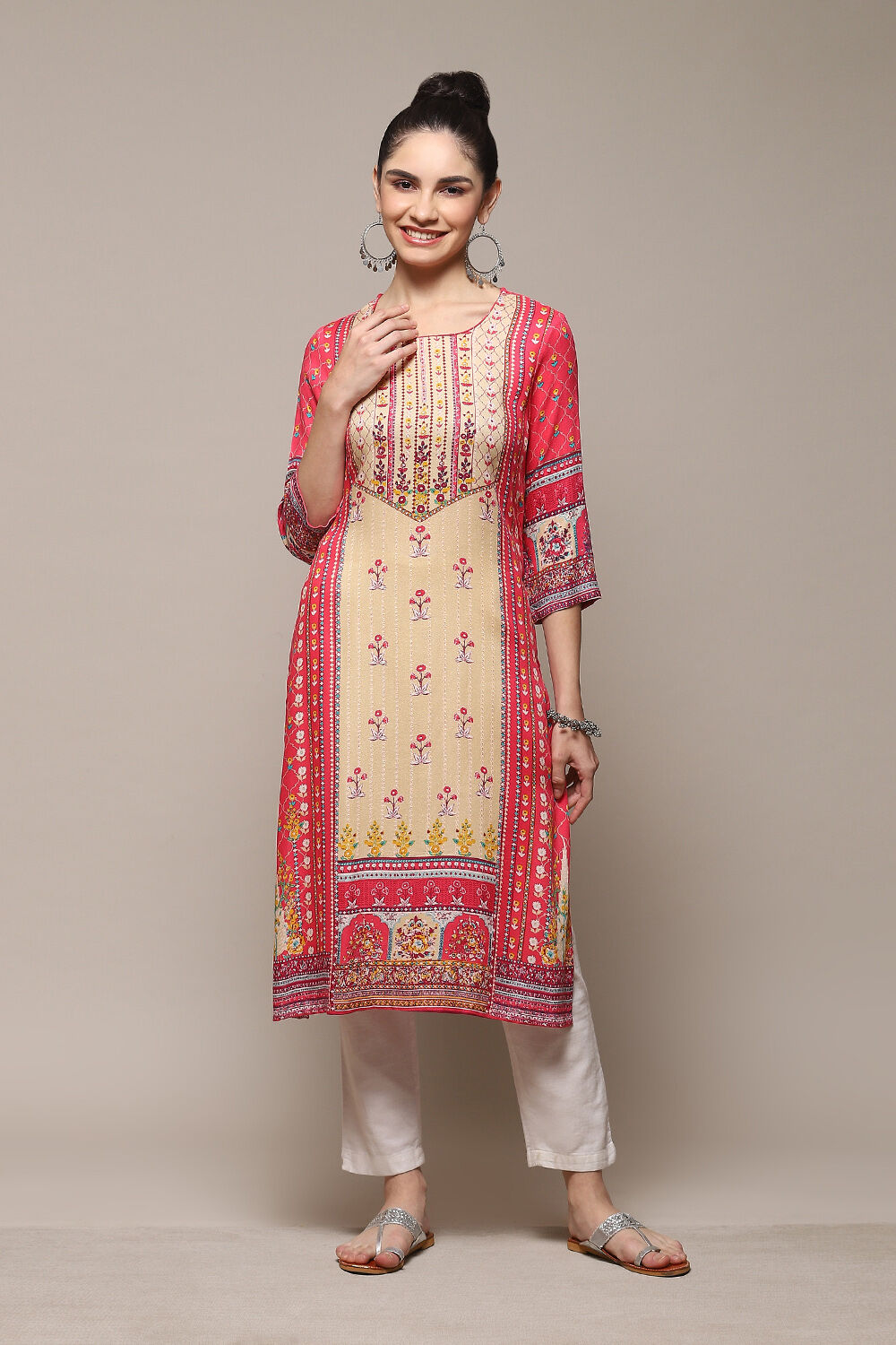 Deep Fuchsia LIVA Straight Printed Kurta image number 0