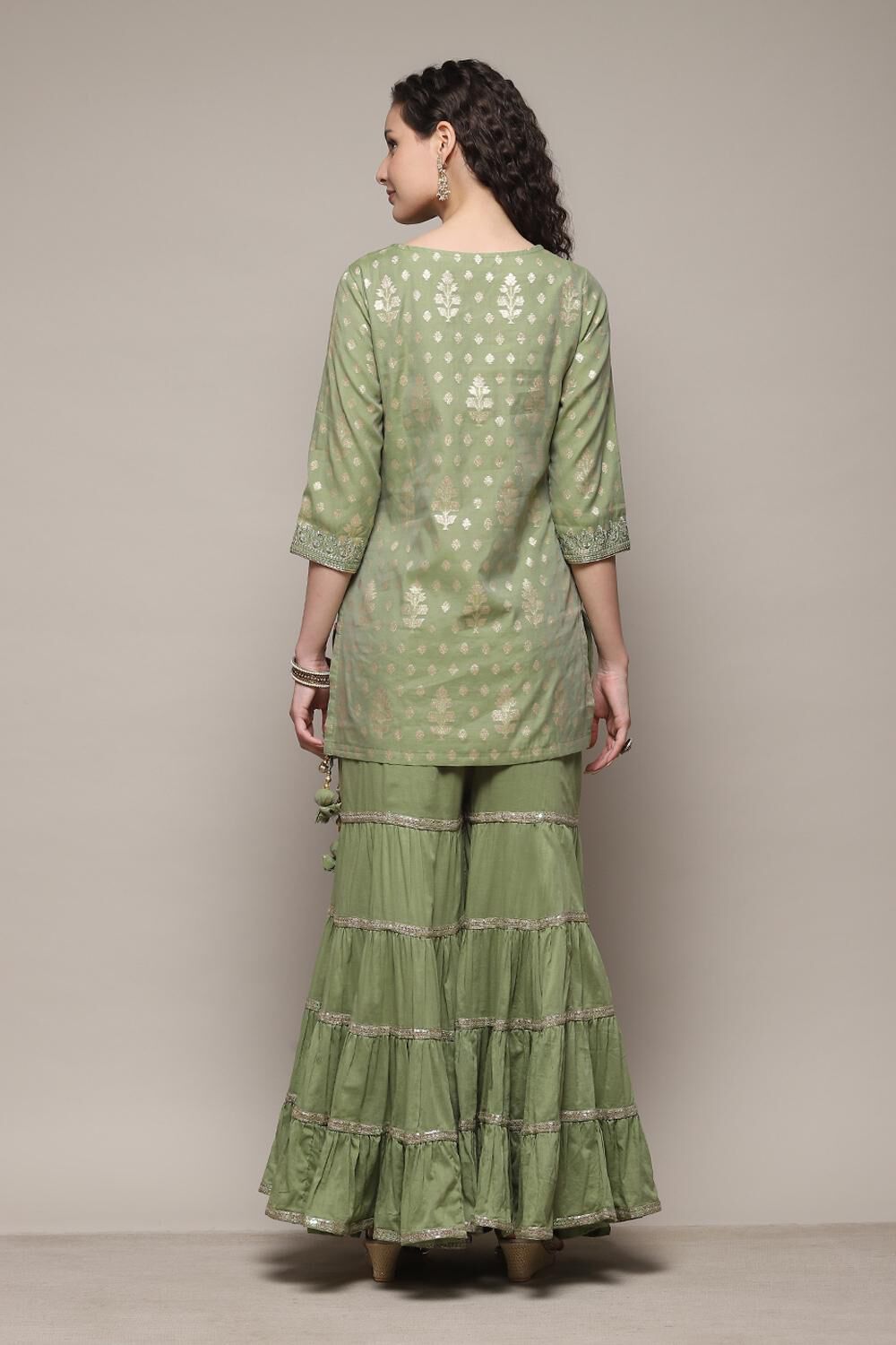 Sap Green Cotton Blend Straight YARNDYED Suit Set image number 4