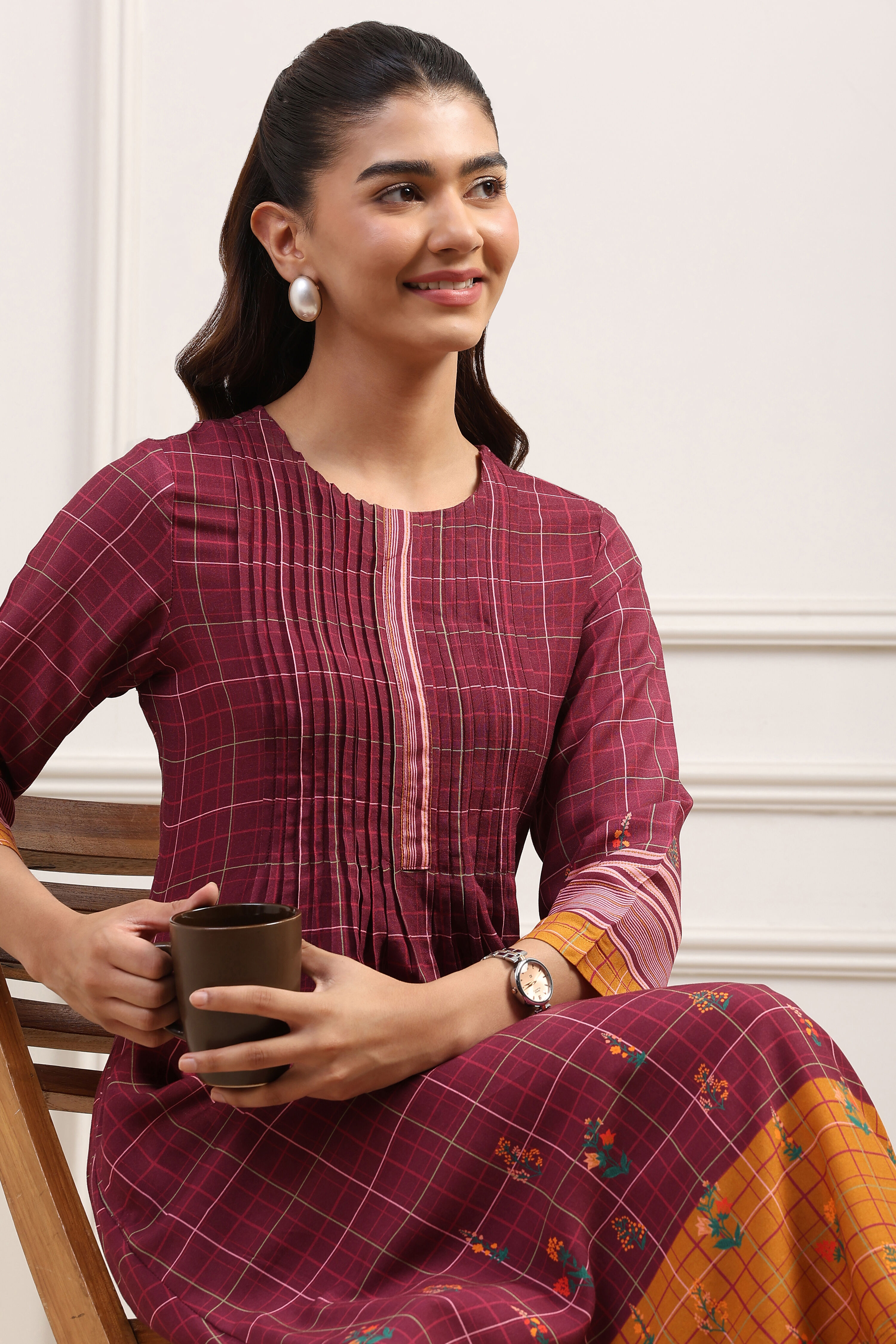 Navy Berry Rayon Flared 2 Piece Set image number 6