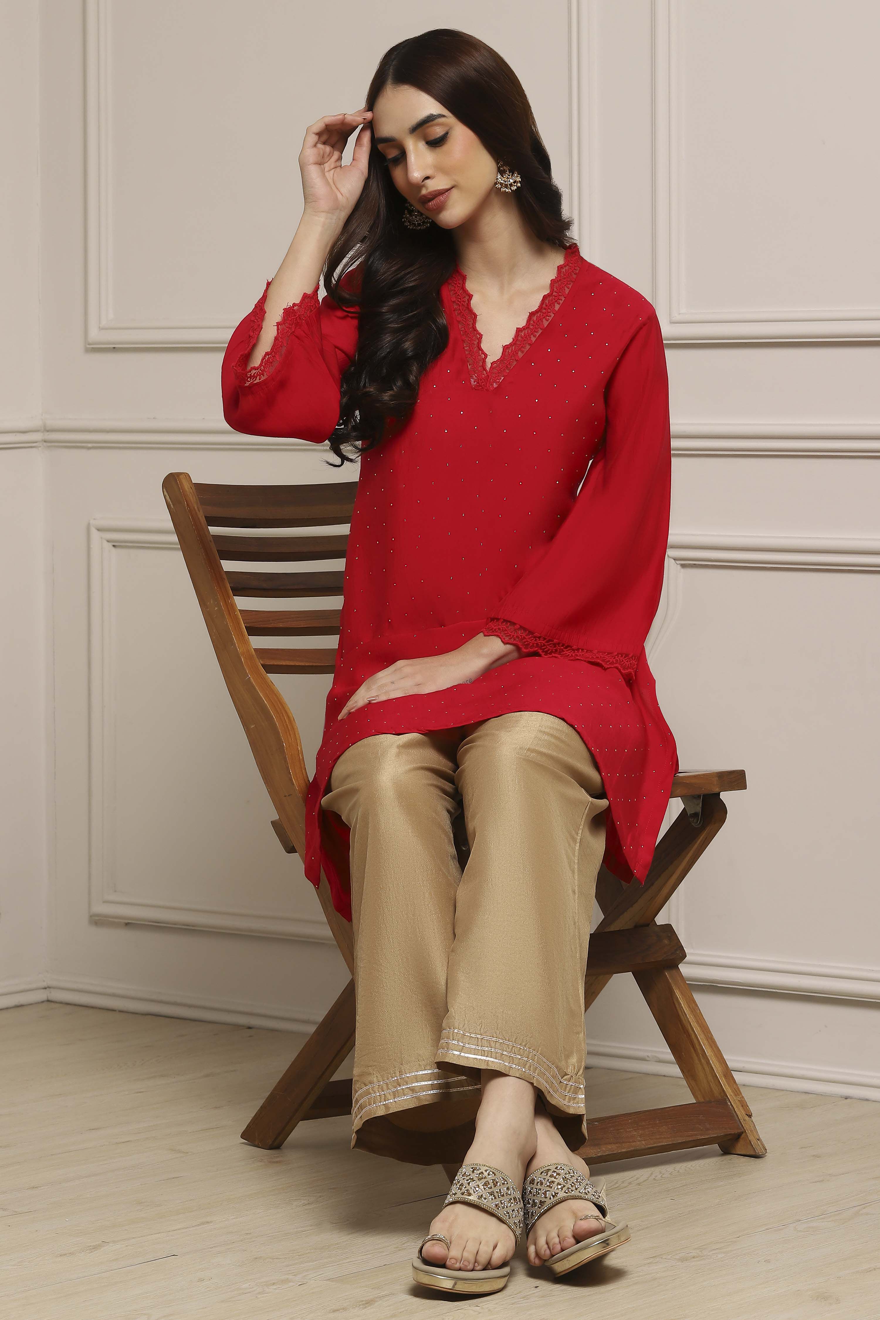 Gold Polyester Straight Dyed Palazzo Pants image number 0