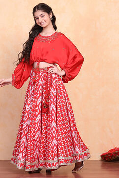 Red Polyester Lehenga Set image number 3