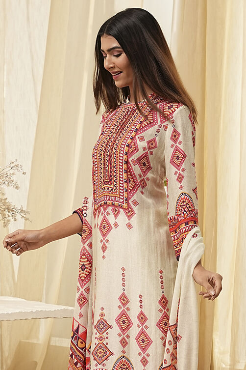 Dull Blue Printed Straight Suit Set image number 1