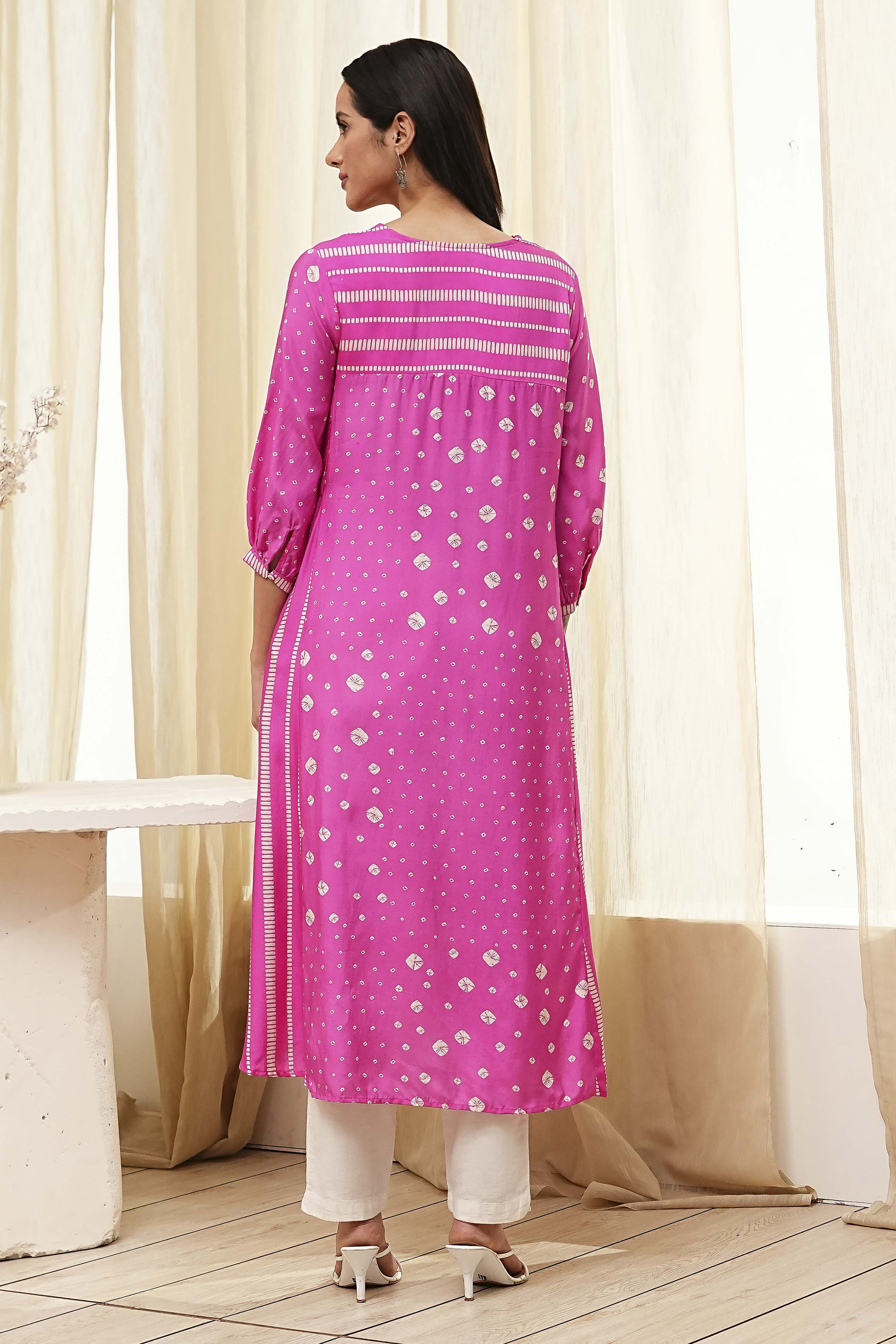 Pink Modal Printed A-Line Kurta image number 3