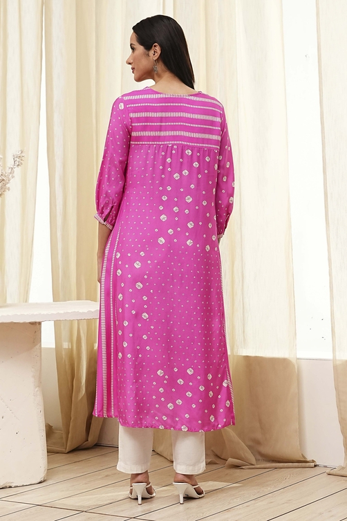 Pink Modal Printed A-Line Kurta image number 3