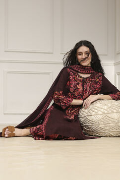 Brown Printed Straight Suit Set image number 7