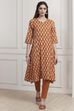 Rust Cotton Ikat Printed A-Line Kurta image number 5