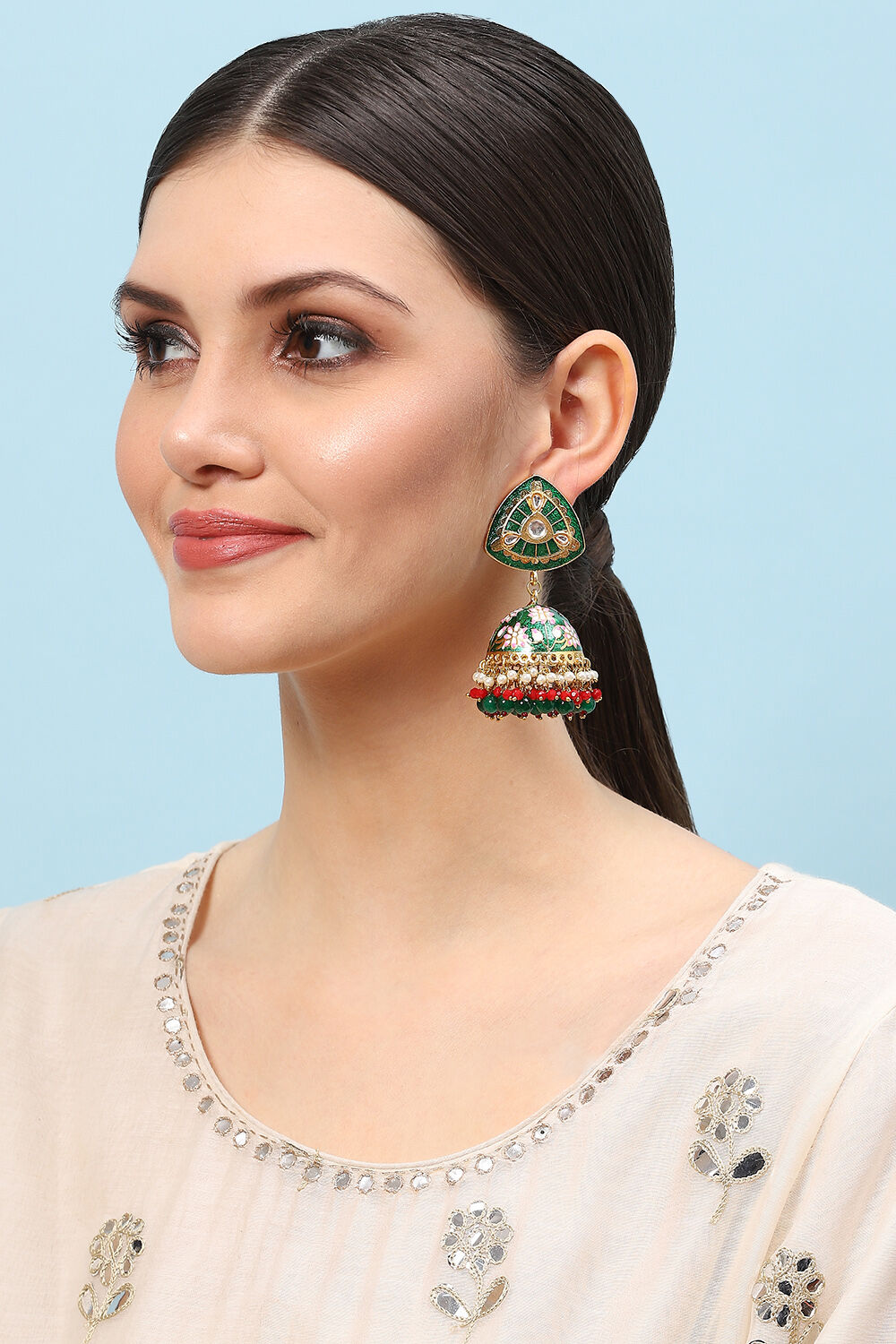 Green Alloy Earrings image number 3