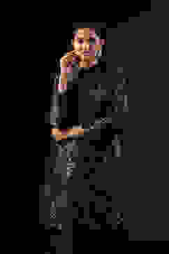 Rohit Bal Black Cotton Silk Straight Printed Kurta Set image number 1