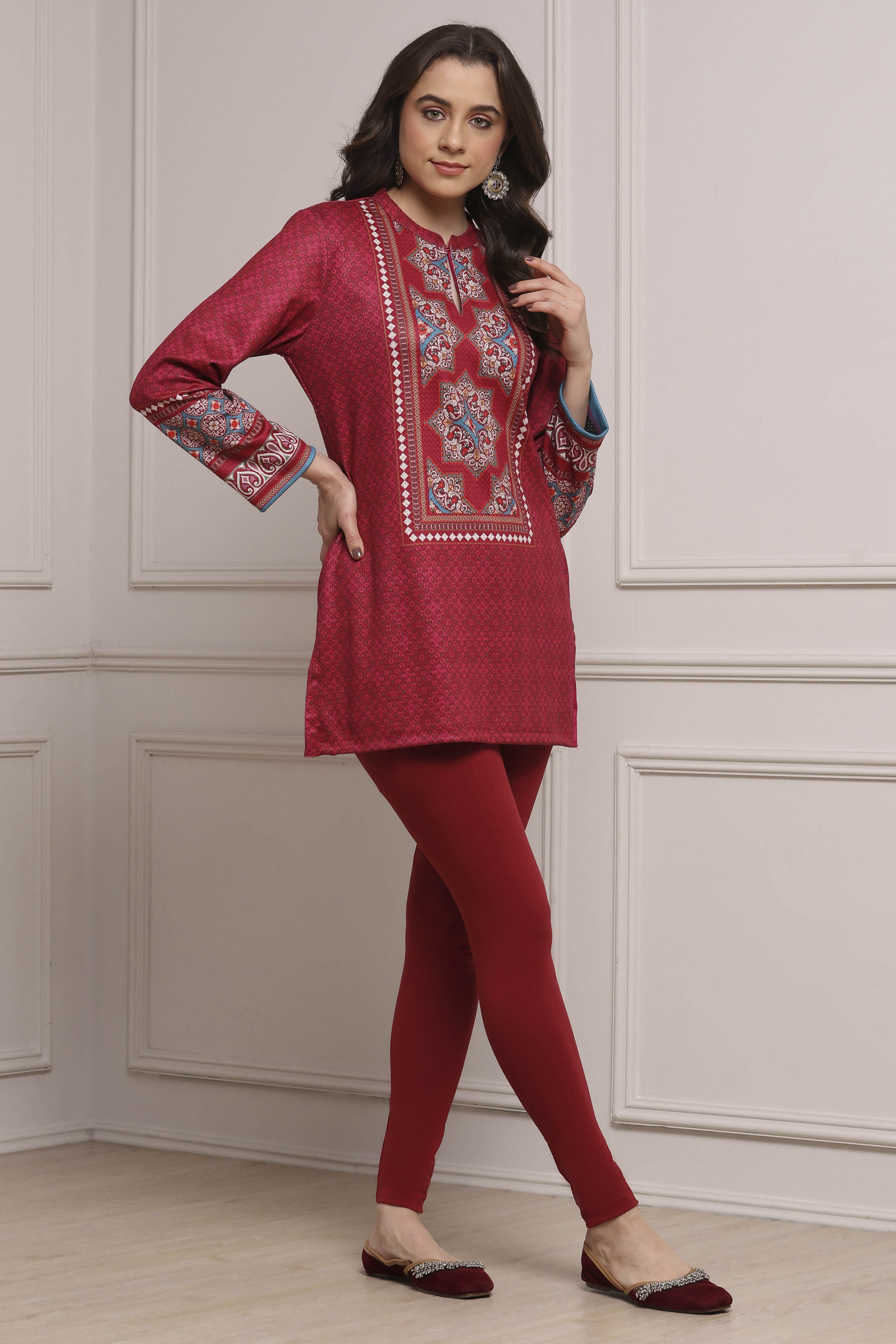 Pink Polyester Printed Kurta image number 5