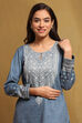 Teal Polyester Blend Straight Short Kurti image number 1