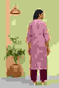 Purple Cotton Printed Straight Kurta image number 3