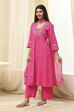 Fuchsia Cotton Printed Gathered Suit Set image number 3