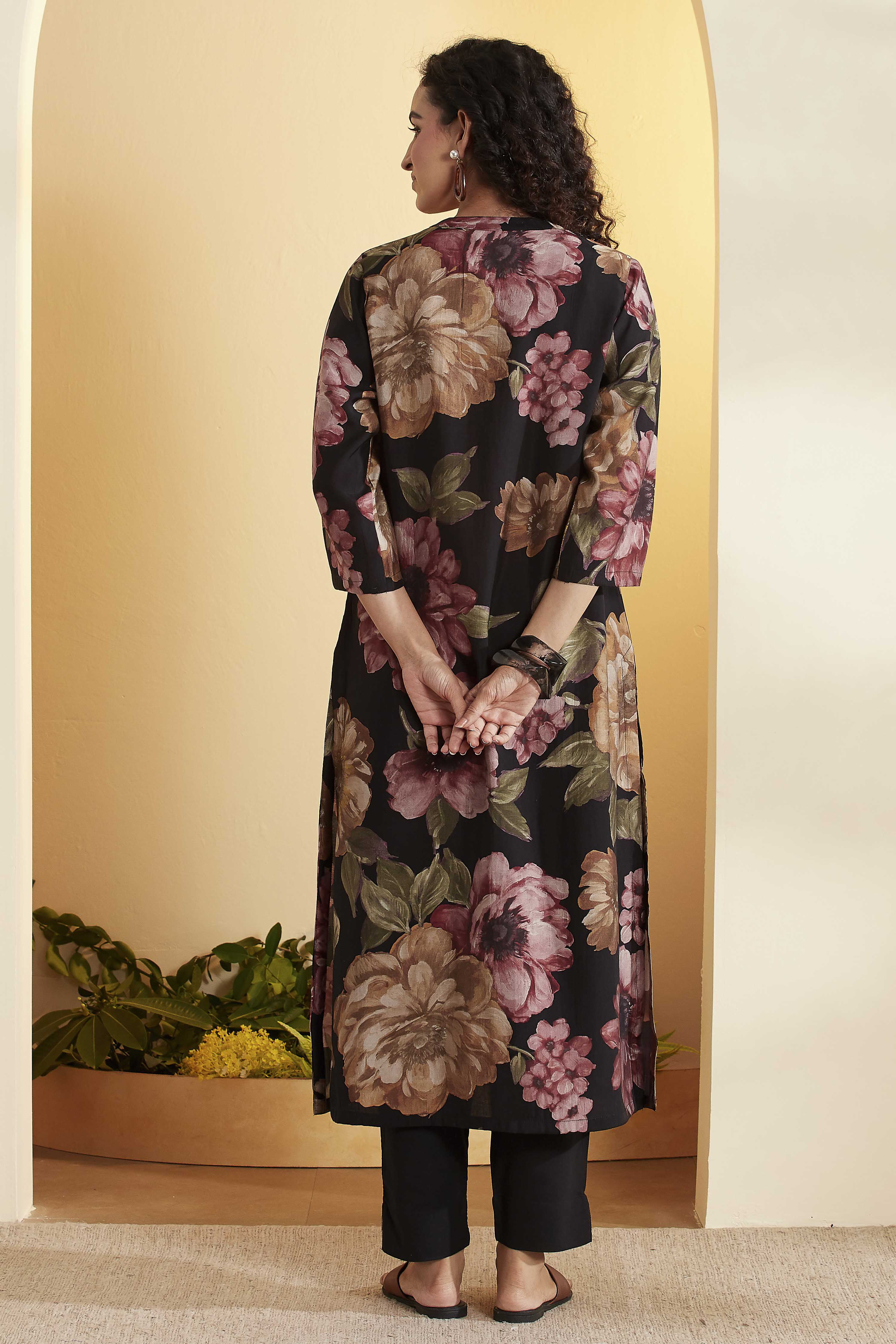 Grey Poly Viscose Floral  A-Line Kurta image number 4