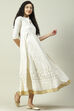 Off White Cotton Flared Fusion Printed Dress image number 3