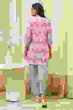 Off White Art Silk Straight Kurta Pant Suit Set image number 4