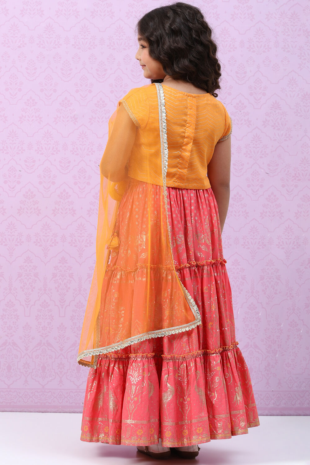 Orange & Coral Art Silk Lehenga Set image number 4
