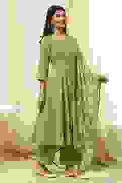 Green Cotton Foil Printed Anarkali Suit Set image number 5