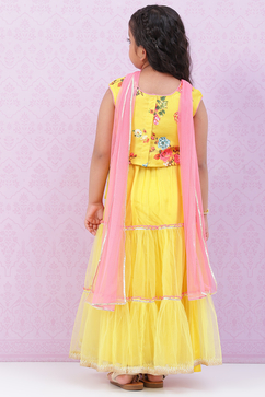 Lime Yellow Art Silk Lehenga Set image number 4