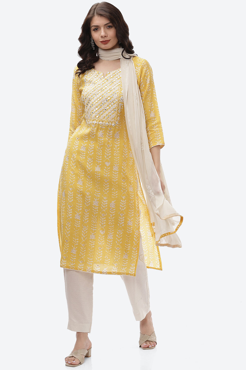 Yellow Cotton Unstitched Suit Set image number 7