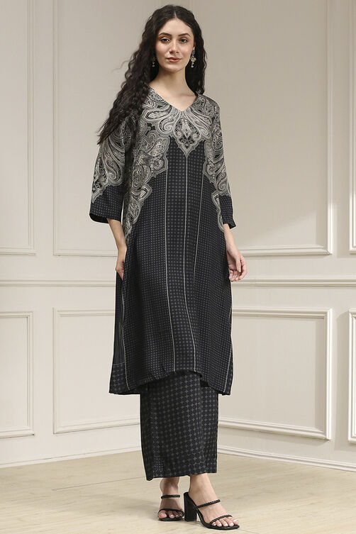 Black Printed Straight Kurta Set image number 0