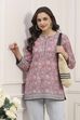 Rose Pink Polyester Straight Printed Kurti