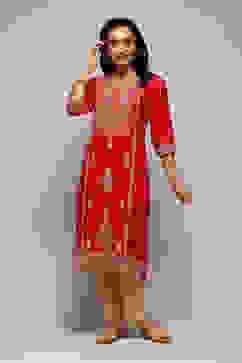 Pink Polyester Straight Yarndyed Kurta image number 0