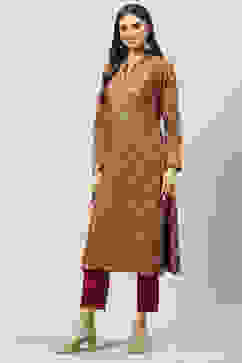 Orange Acrylic Straight Printed Kurta image number 2