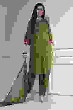 Olive Green Printed Straight Suit Set image number 0