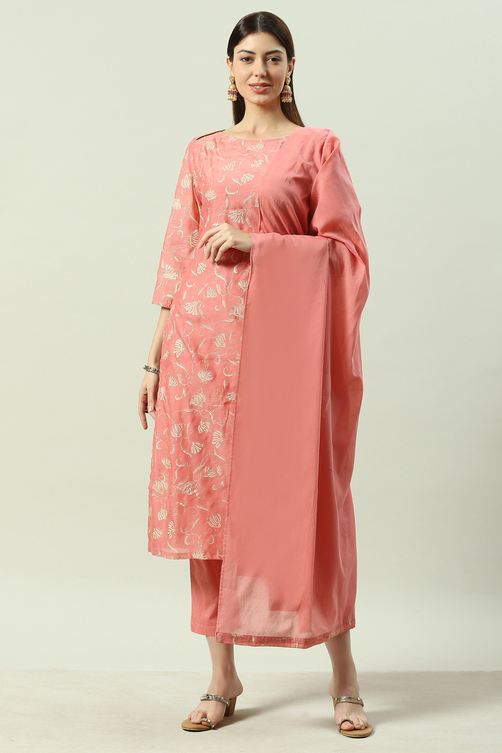 Sage Green Printed Straight Kurta Regular Pants Suit Set image number 0