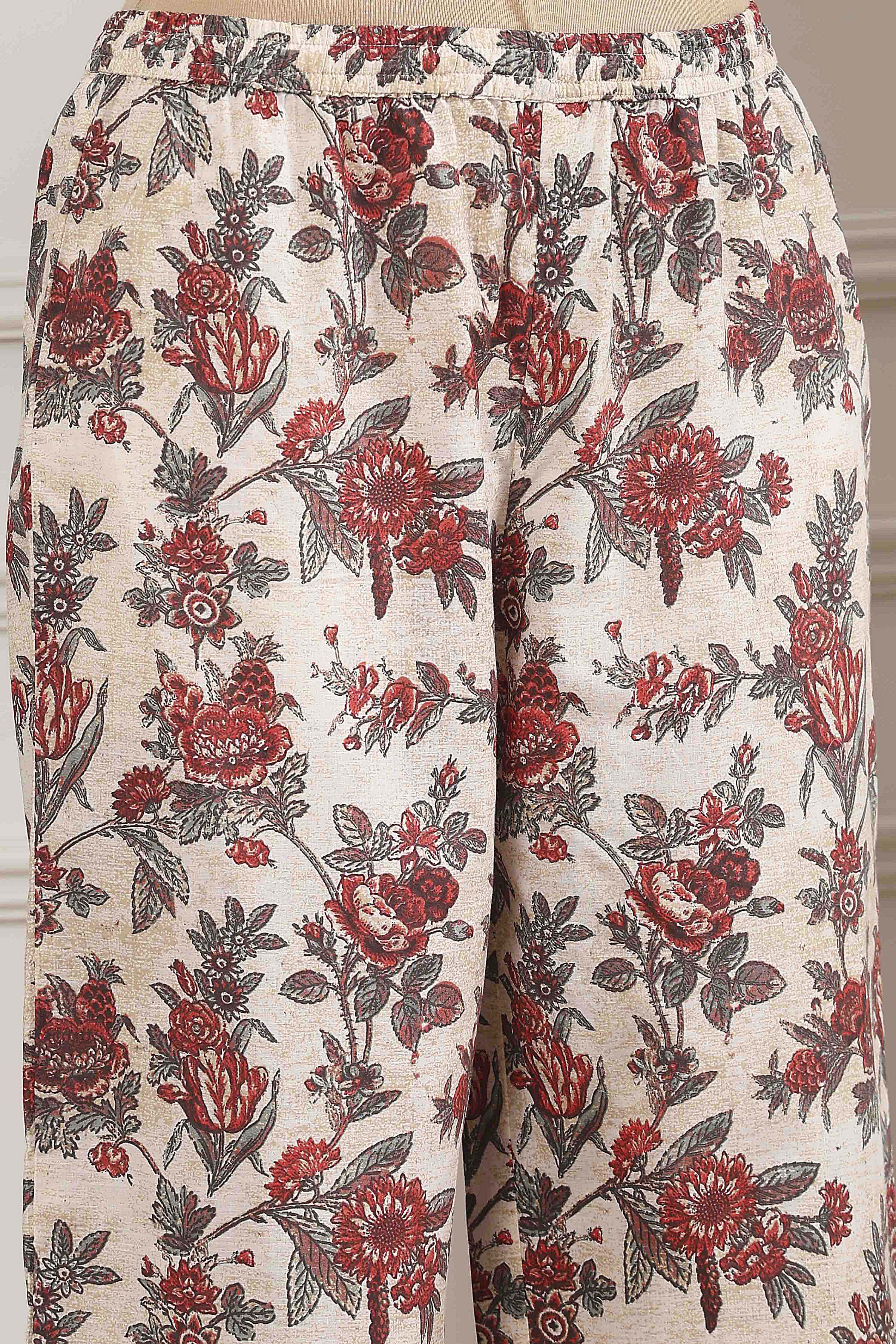 Grey-Red Cotton Anarkali Printed Suit Set image number 2