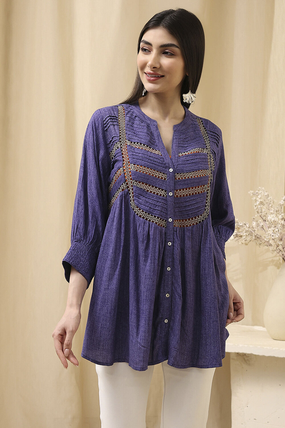 Blue Printed Straight Short Kurta image number 5