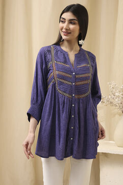 Blue Printed Straight Short Kurta image number 5
