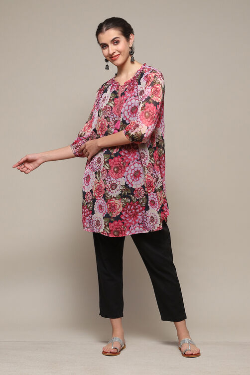 Black Polyester Straight Printed Top image number 1