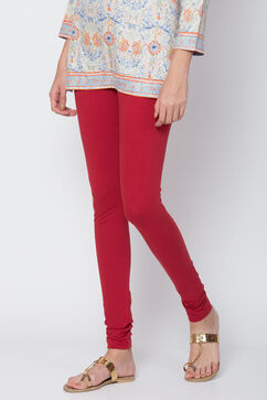 Dark Red Cotton Solid Churidar image number 2