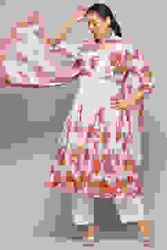 Off White Cotton Anarkali Suit Set image number 0