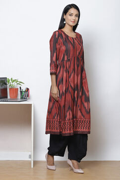 Rust LIVA Flared Printed Kurta Dress image number 4