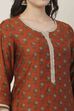 Orange All-Over Floral Printed Straight Kurta image number 1