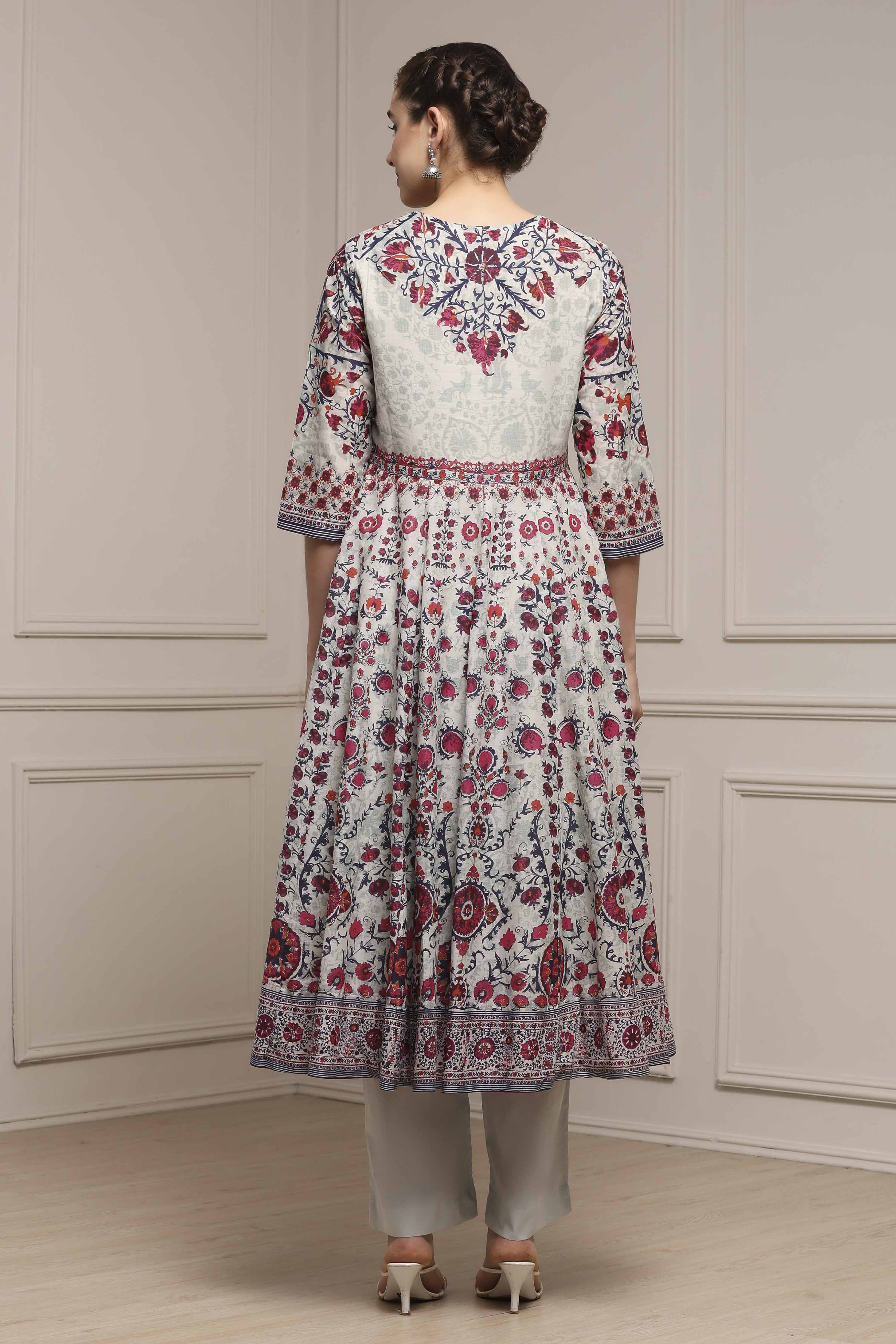 Aqua Cotton Anarkali Printed Suit Set image number 4