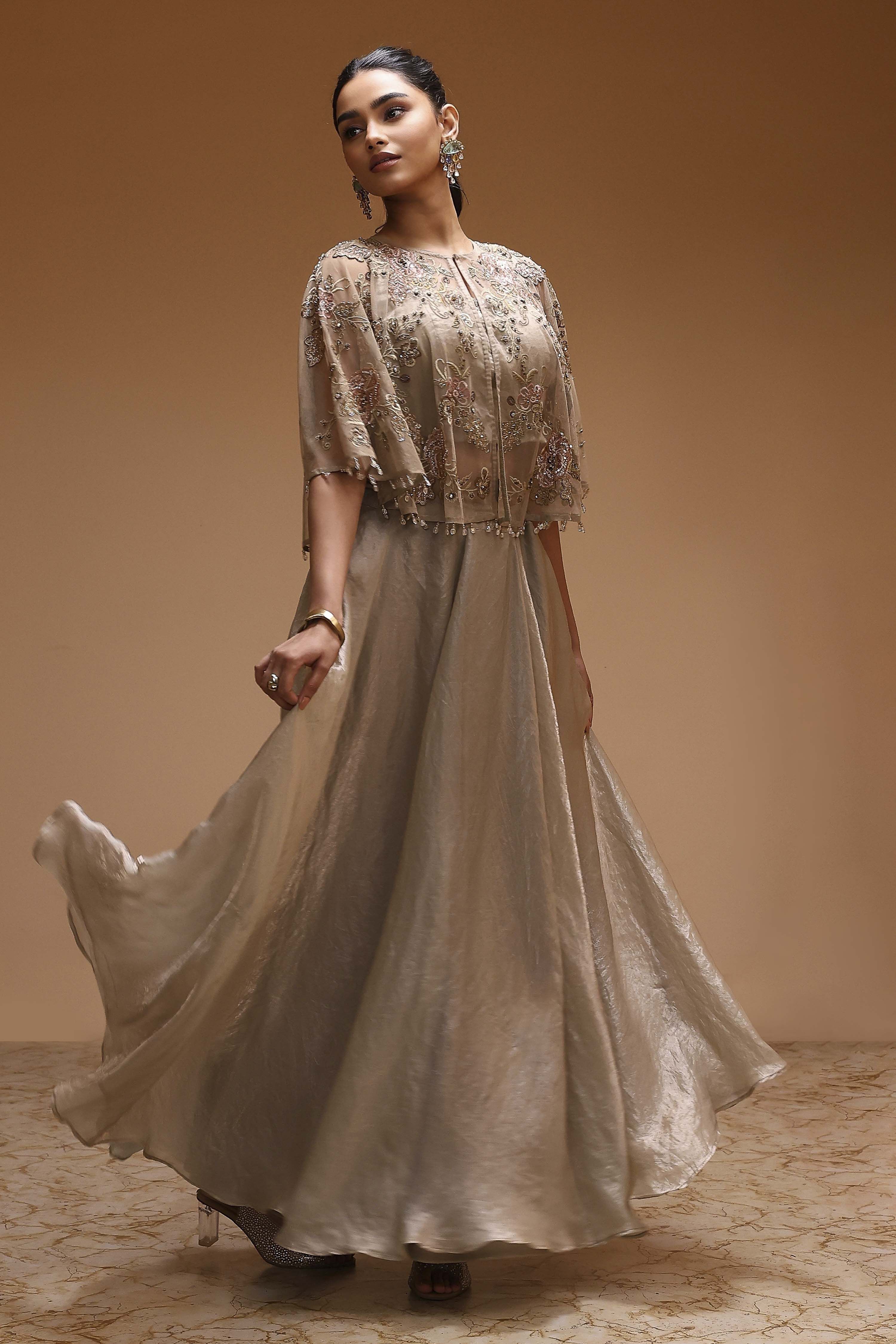 Grey Polyester Floral Embroidered Lehenga Set image number 0
