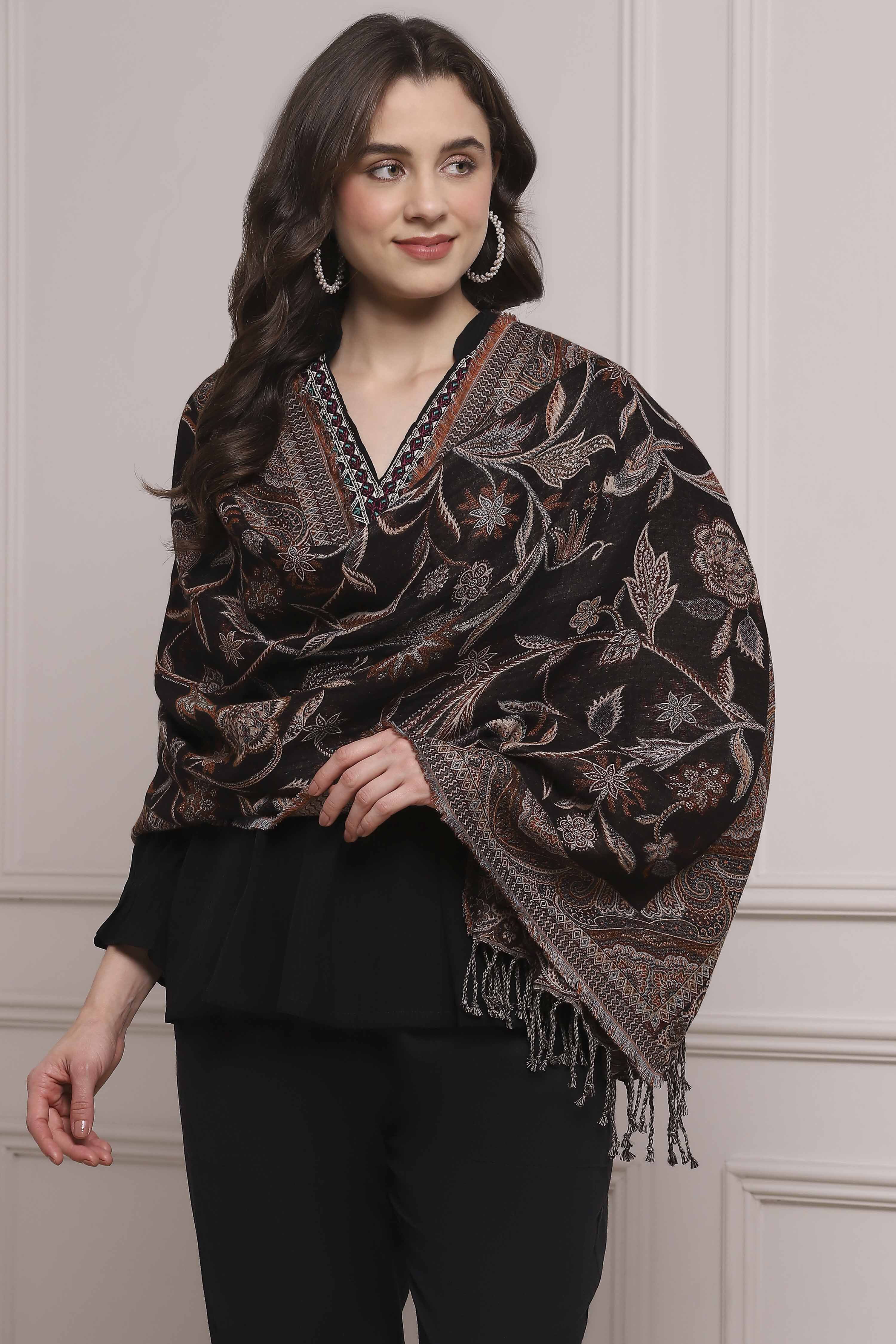 Black Yarn-Dyed Printed Winter Stole image number 0