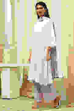 Blue and White Cotton Straight Suit Set image number 3