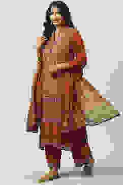 Rust LIVA Printed Palazzo Kurta Palazzo Suit Set image number 5