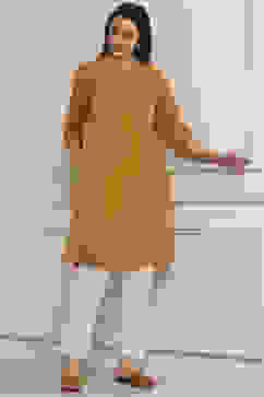 Mustard Yellow Cotton Solid Straight Kurta image number 0