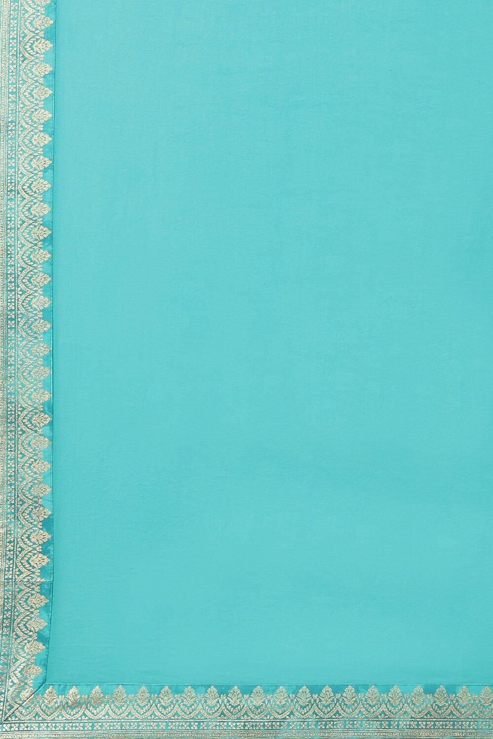 Turquoise Printed Cotton Straight Suit Set image number 3