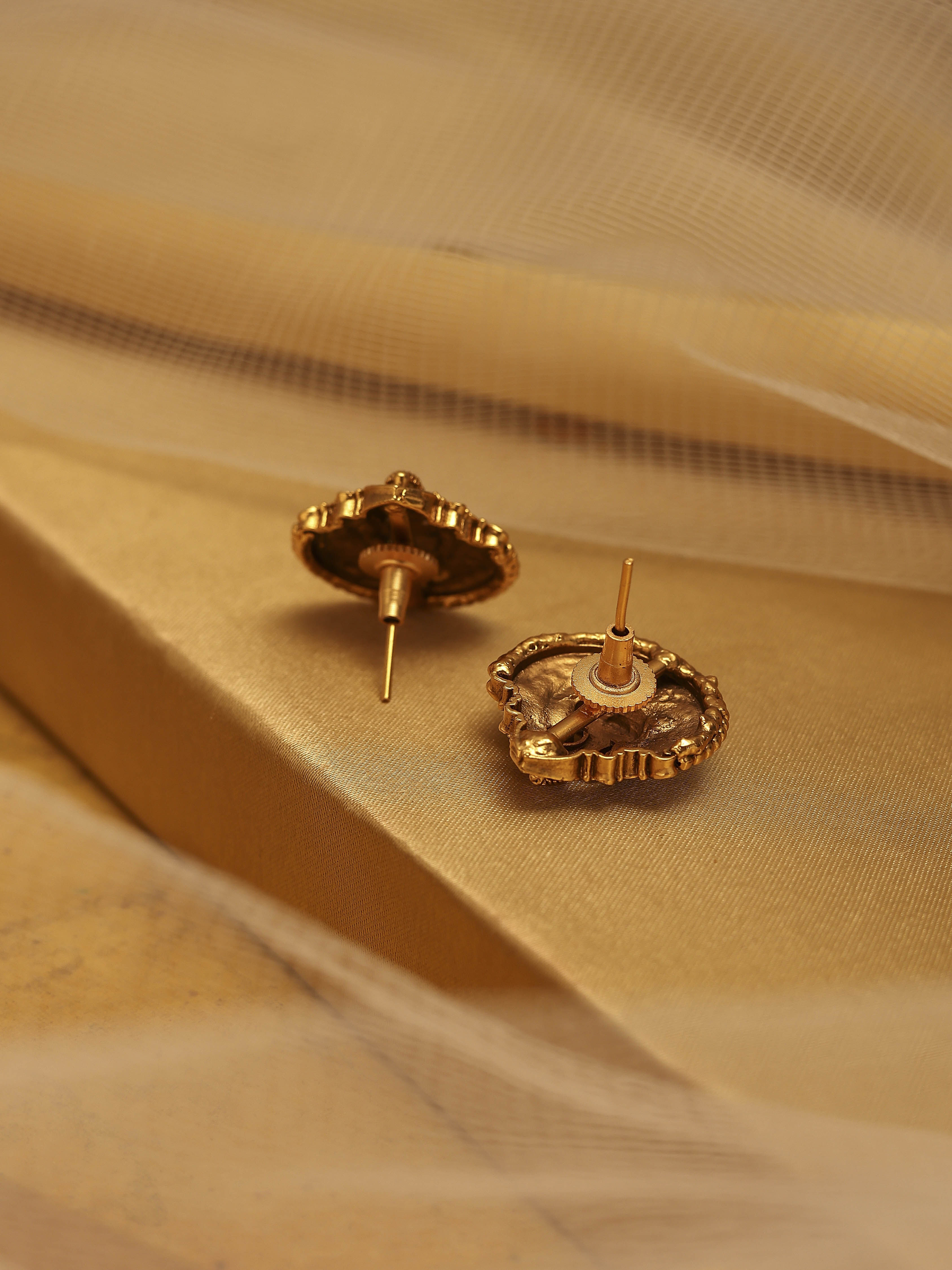 Gold Plated Brass Stud Temple Earrings image number 2