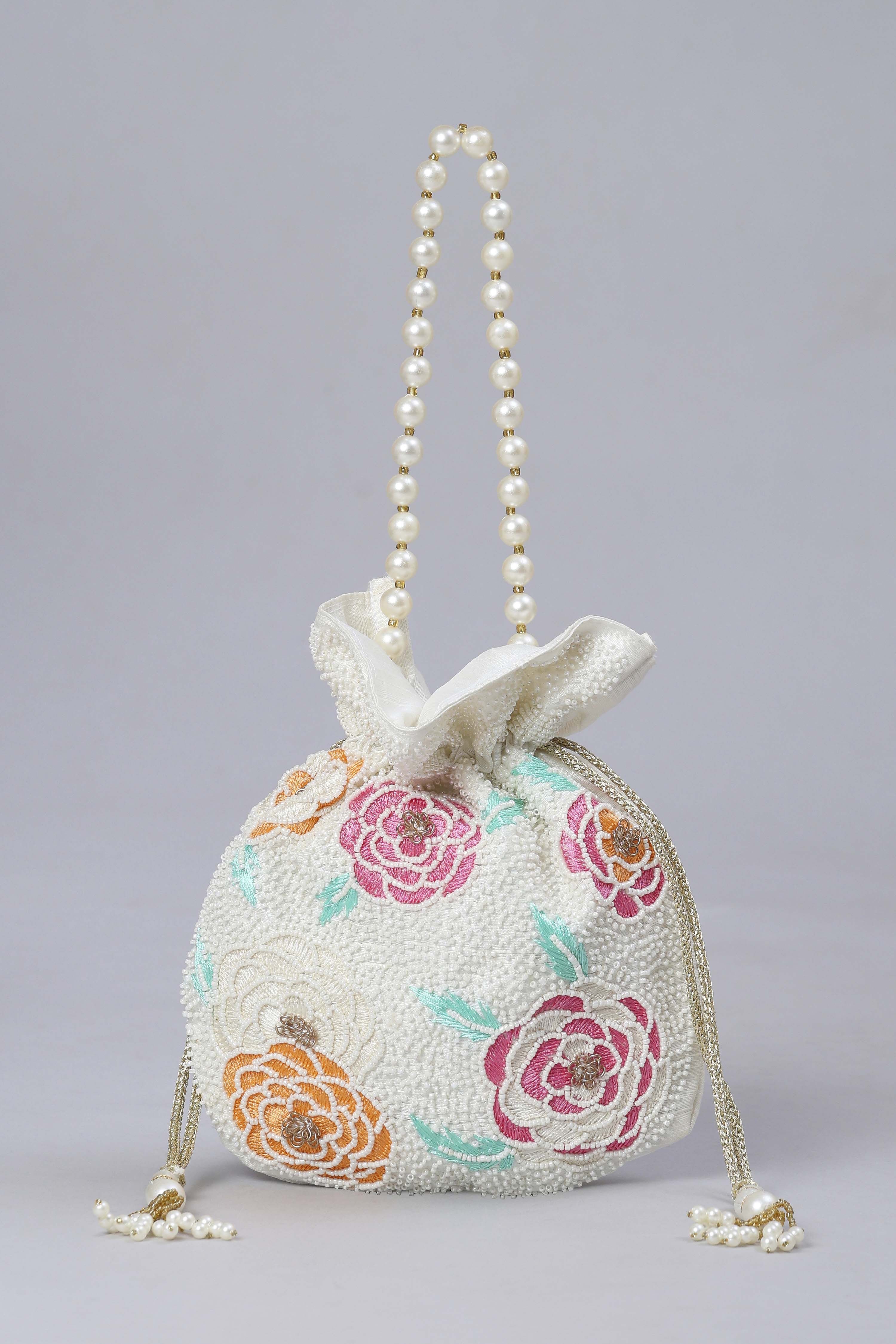 Off White Fabric Potli Bag image number 1