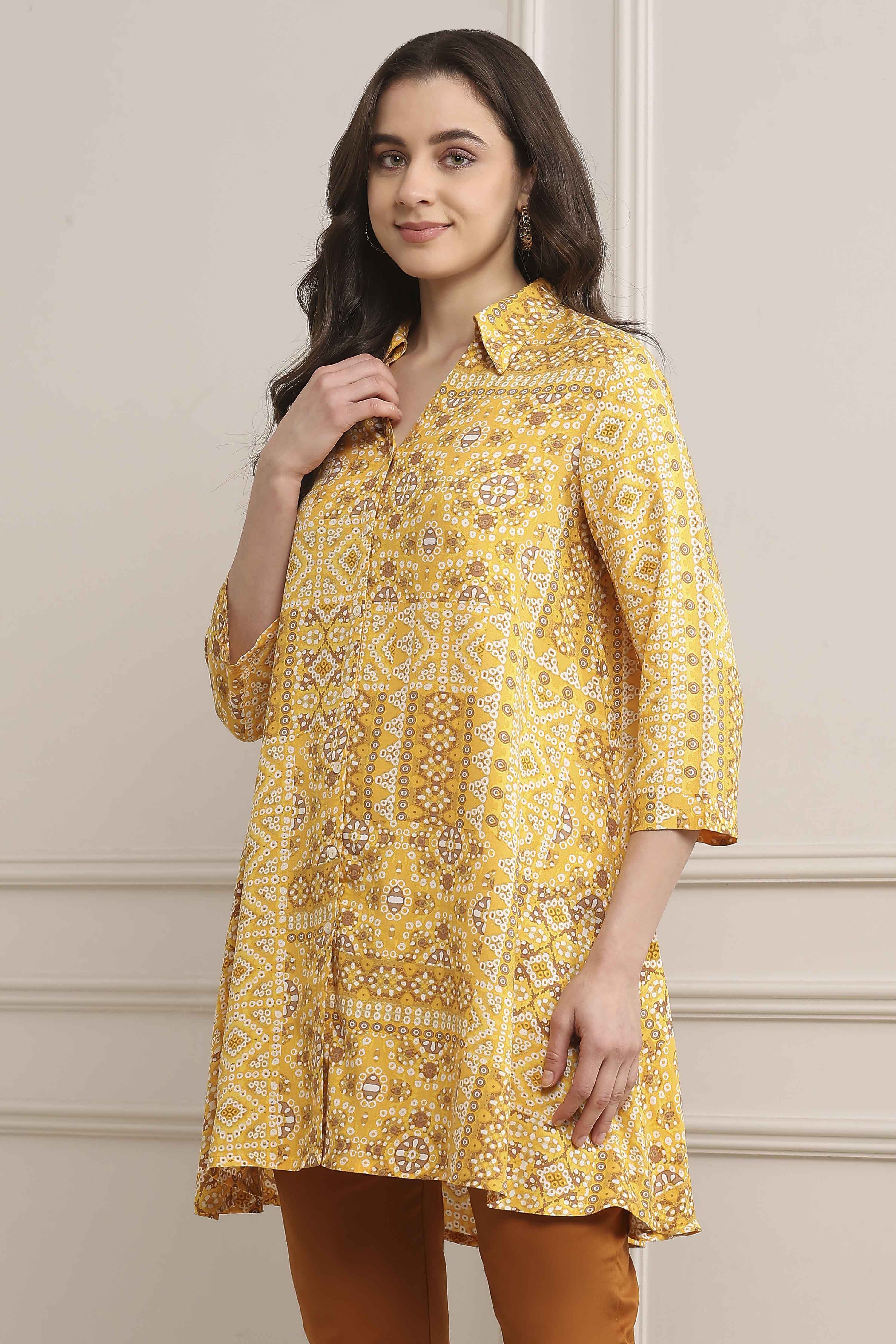 Yellow LIVA Printed Top image number 2